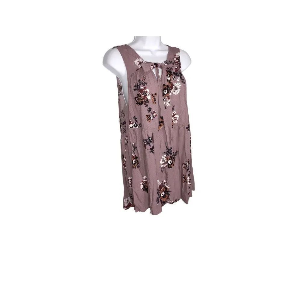 Torrid Tunic Top Size 1 Mauve Floral Sleeveless Tie Neck Pullover